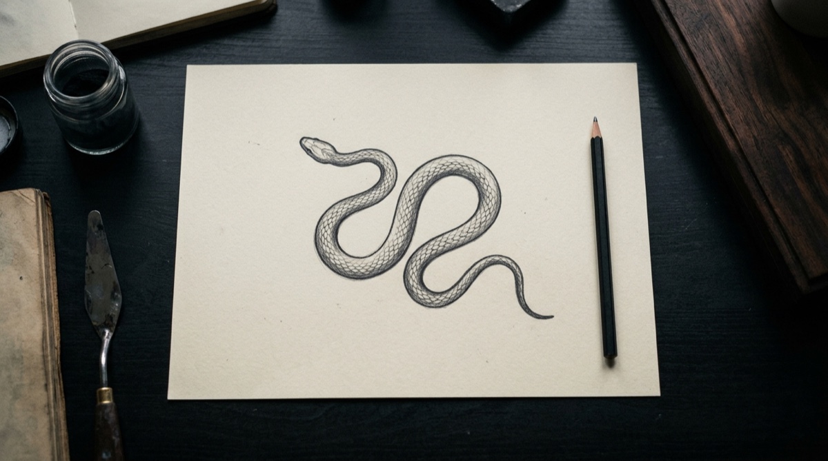 AI-generated cover illustration: Snake Tattoo: Body Curves, Scales and Placement