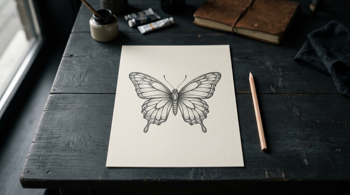 AI-generated cover illustration: Butterfly Tattoo: Wing Position, Species and Clear Patterns