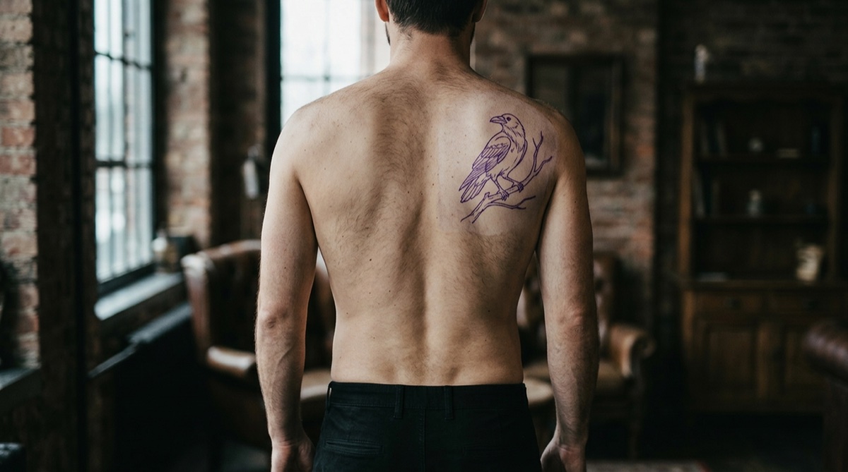 AI-generated cover illustration: Back tattoo: choosing coverage and checking the placement
