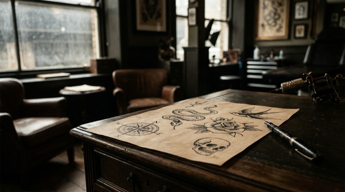 AI-generated cover illustration: Tattoo meanings: teardrops, semicolons and other symbols